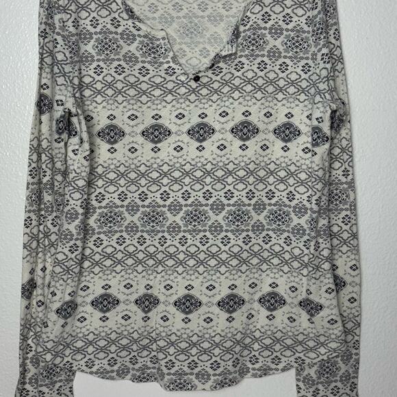 Aventura Organic Cotton Printed Light Airy Blouse Women's large Cream Gray - Picture 7 of 16